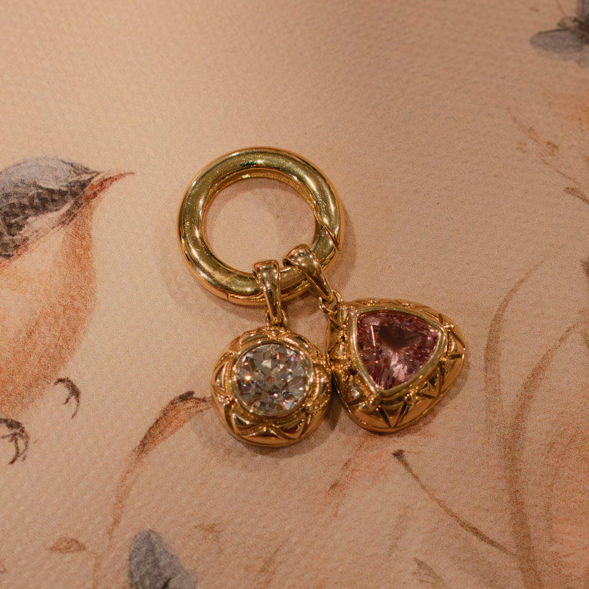 The Connector, 14k gold push hinge charm ring by Vellum Hall