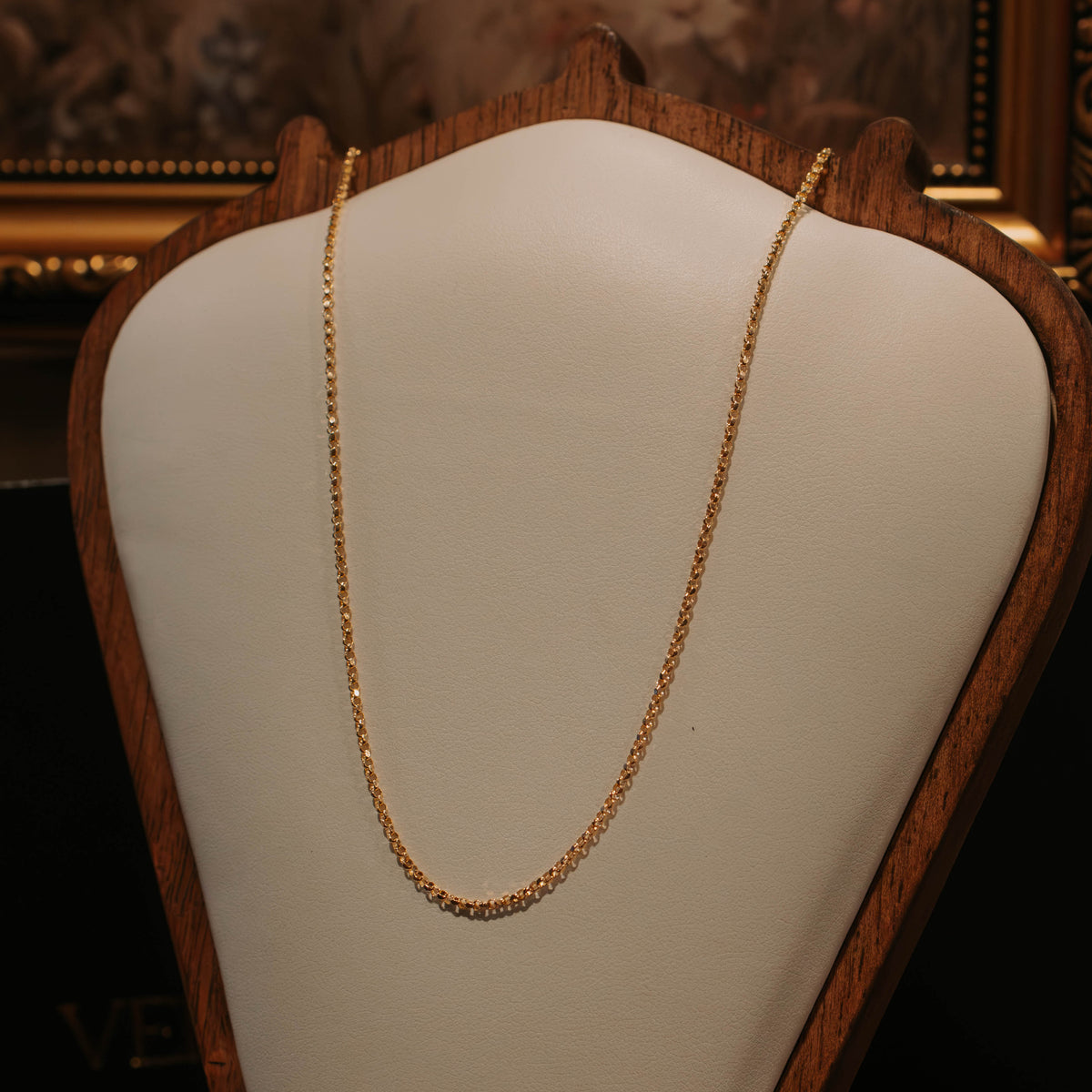 14k yellow gold petite rolo chain by Vellum Hall
