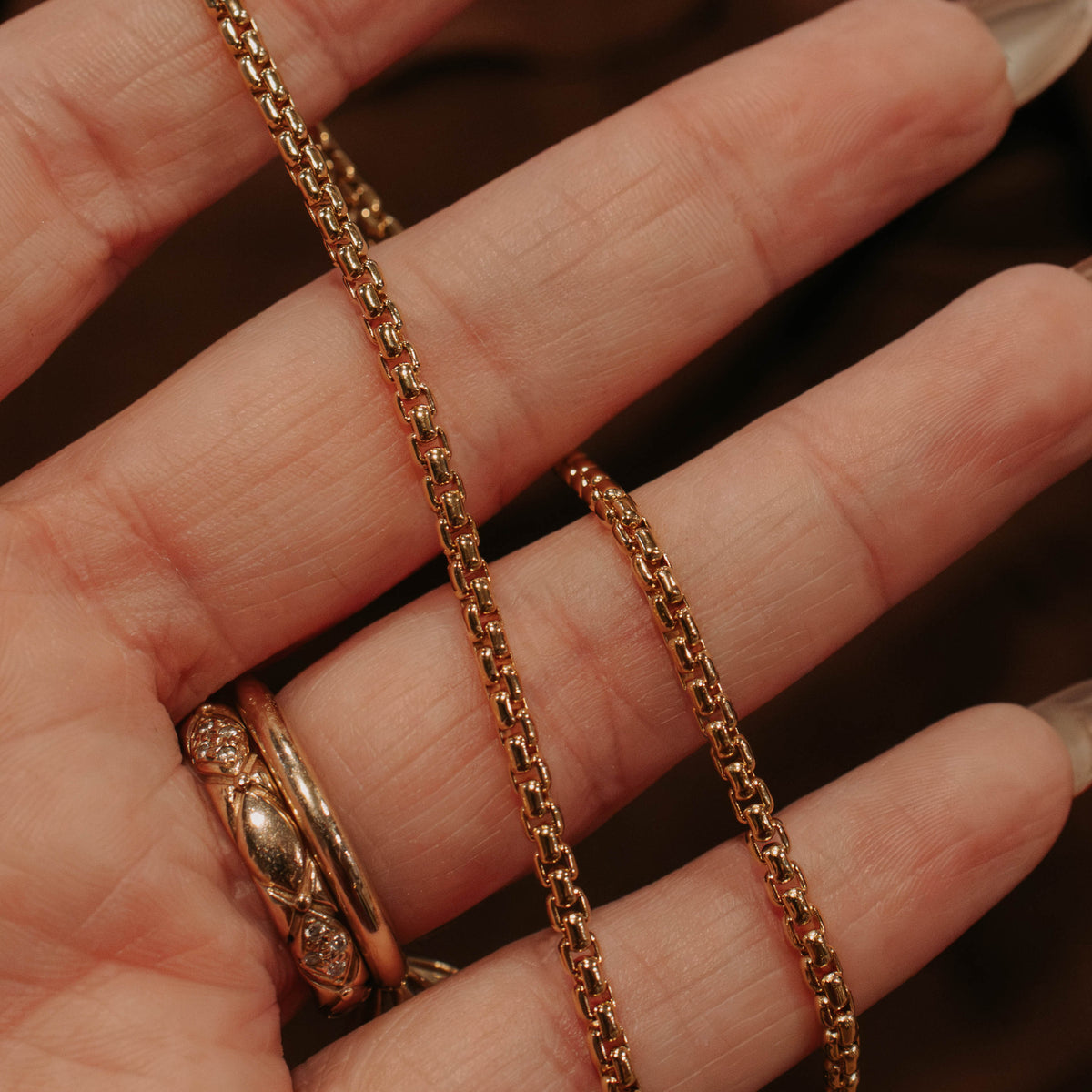 Solid 14k gold heavy rounded box chain, 2.6mm