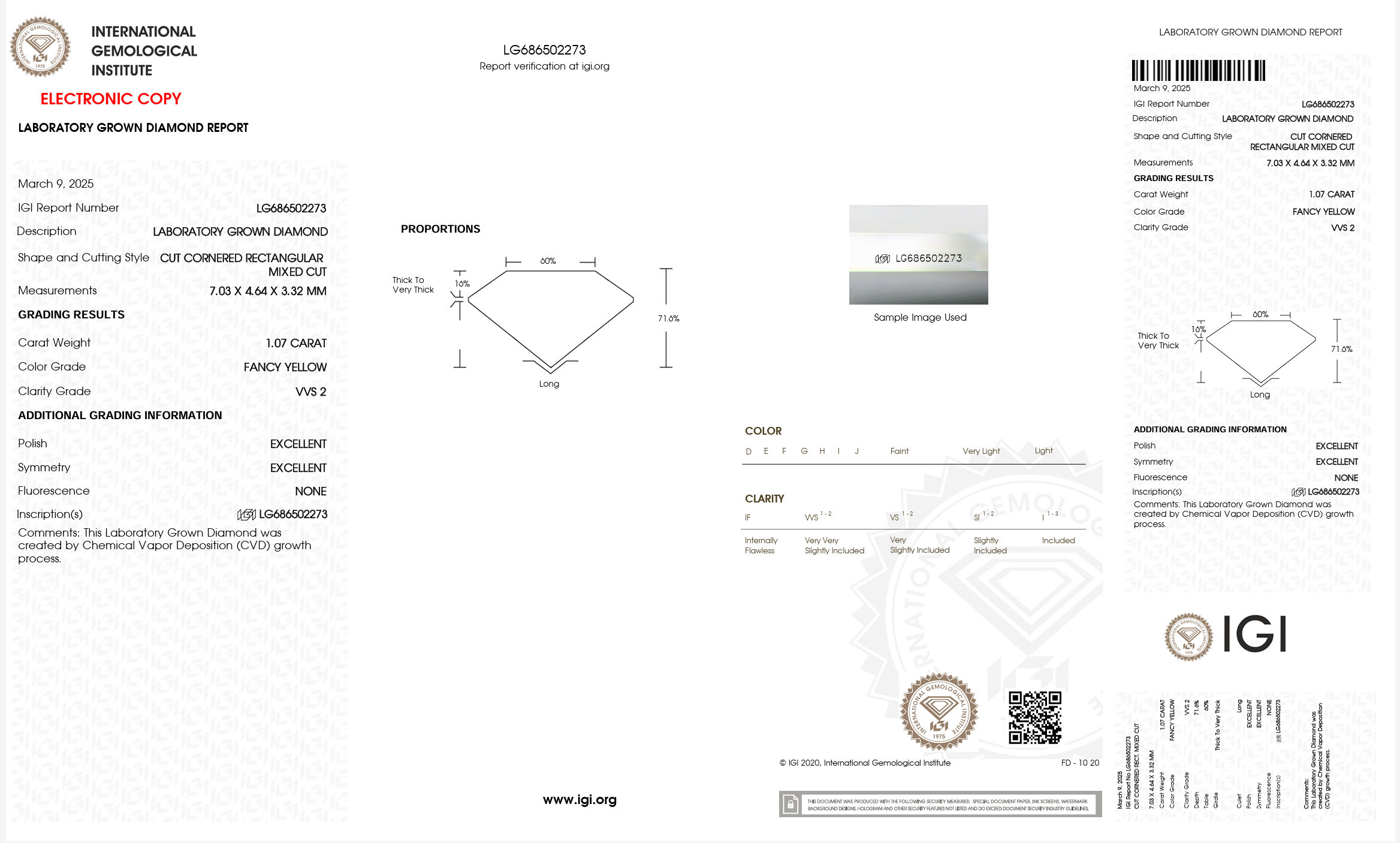 Diamond grading report with IGI logo on a white background
