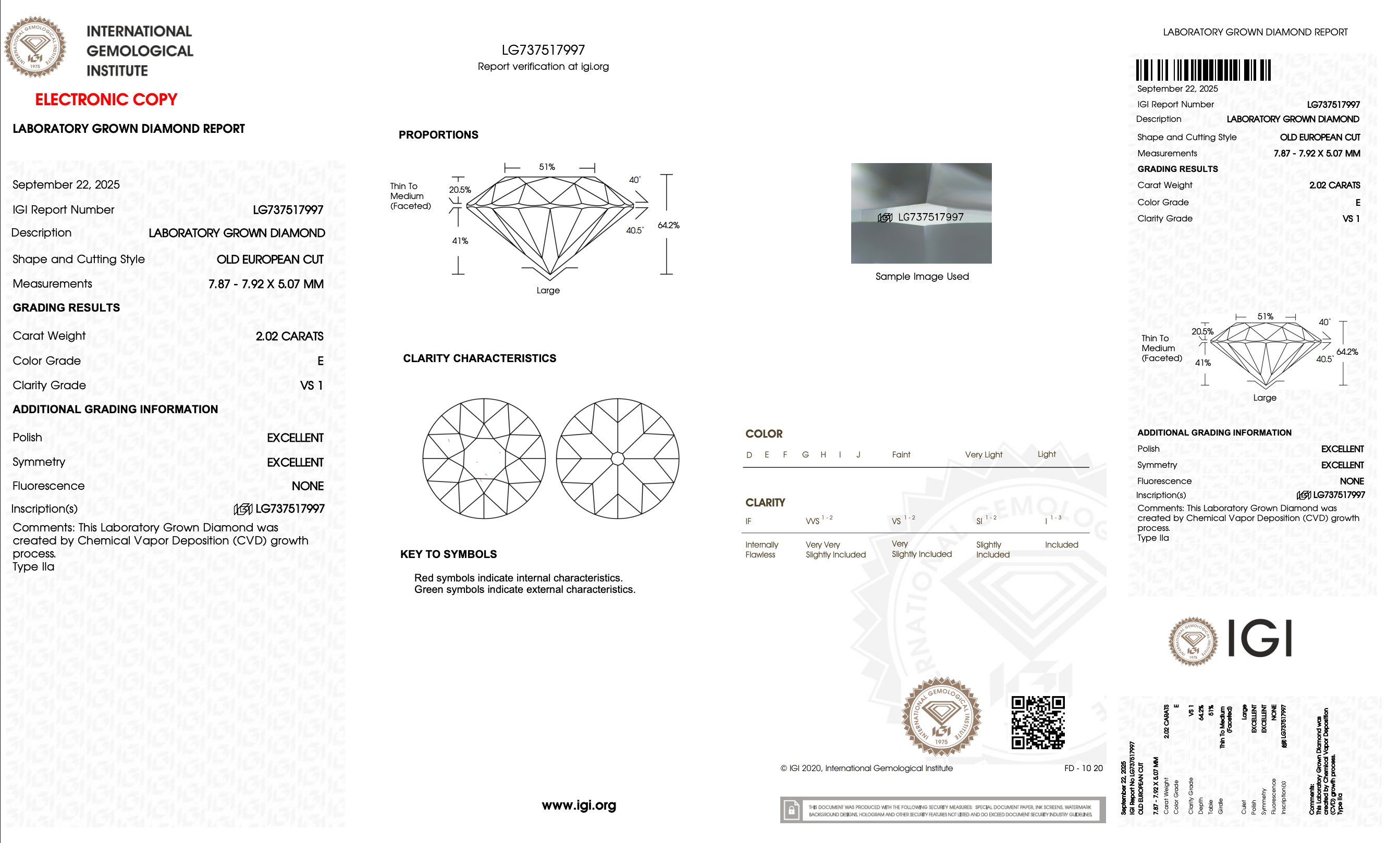 Diamond grading report with IGI logo on a white background