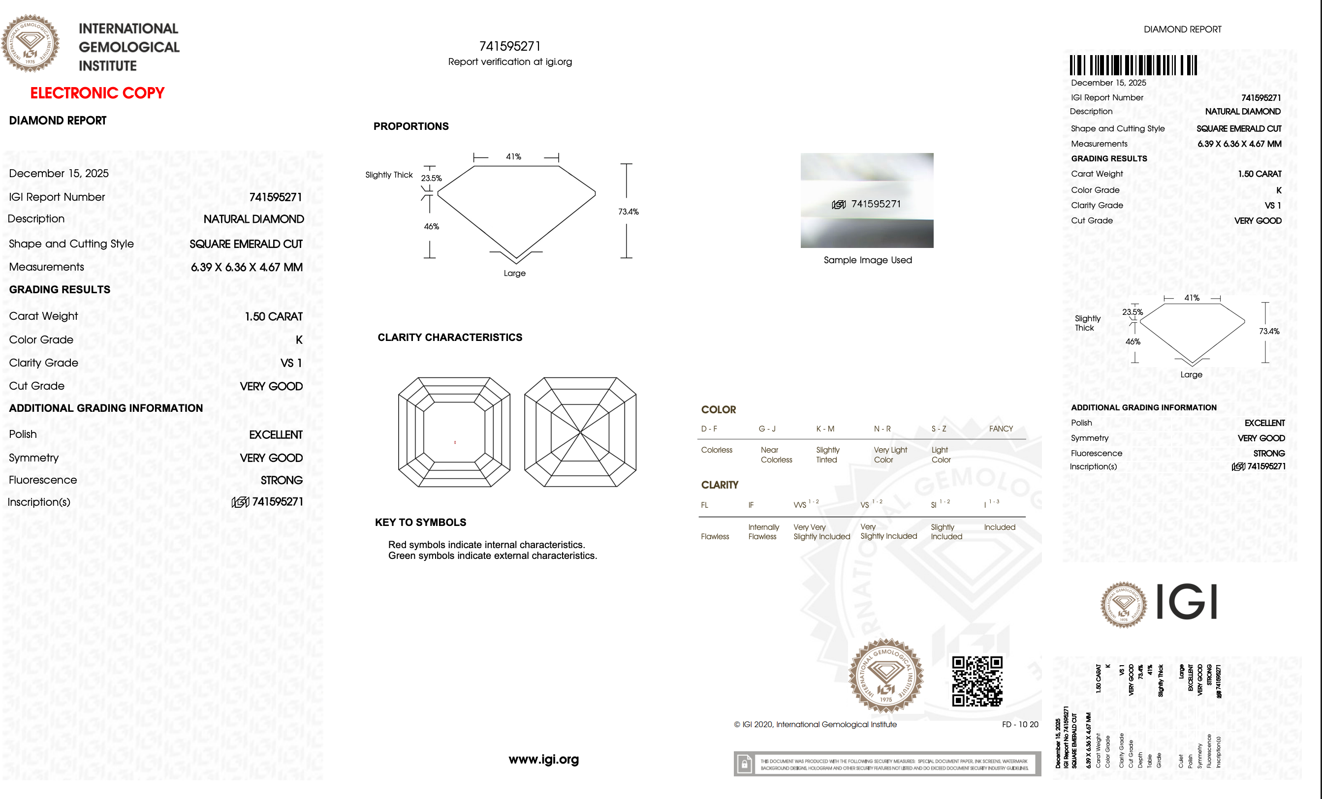Diamond grading report with IGI logo on a white background