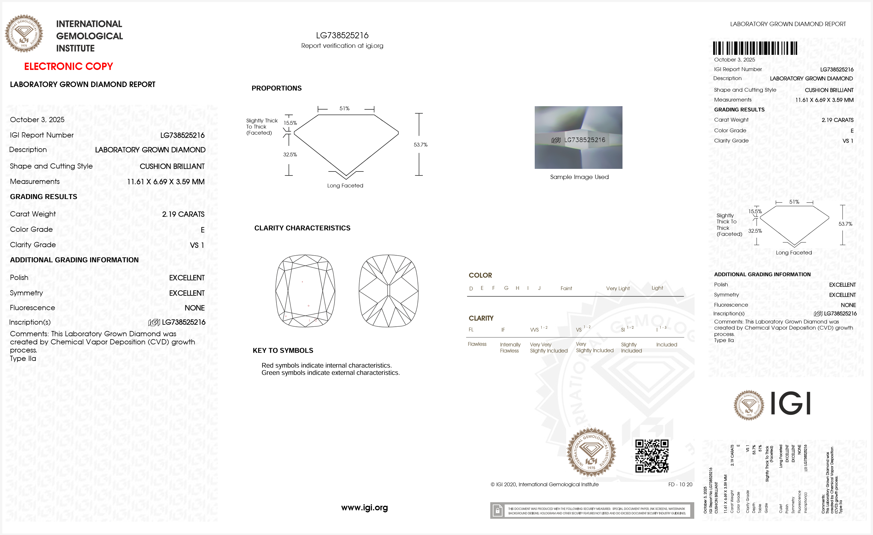 Diamond grading report with IGI logo on a white background