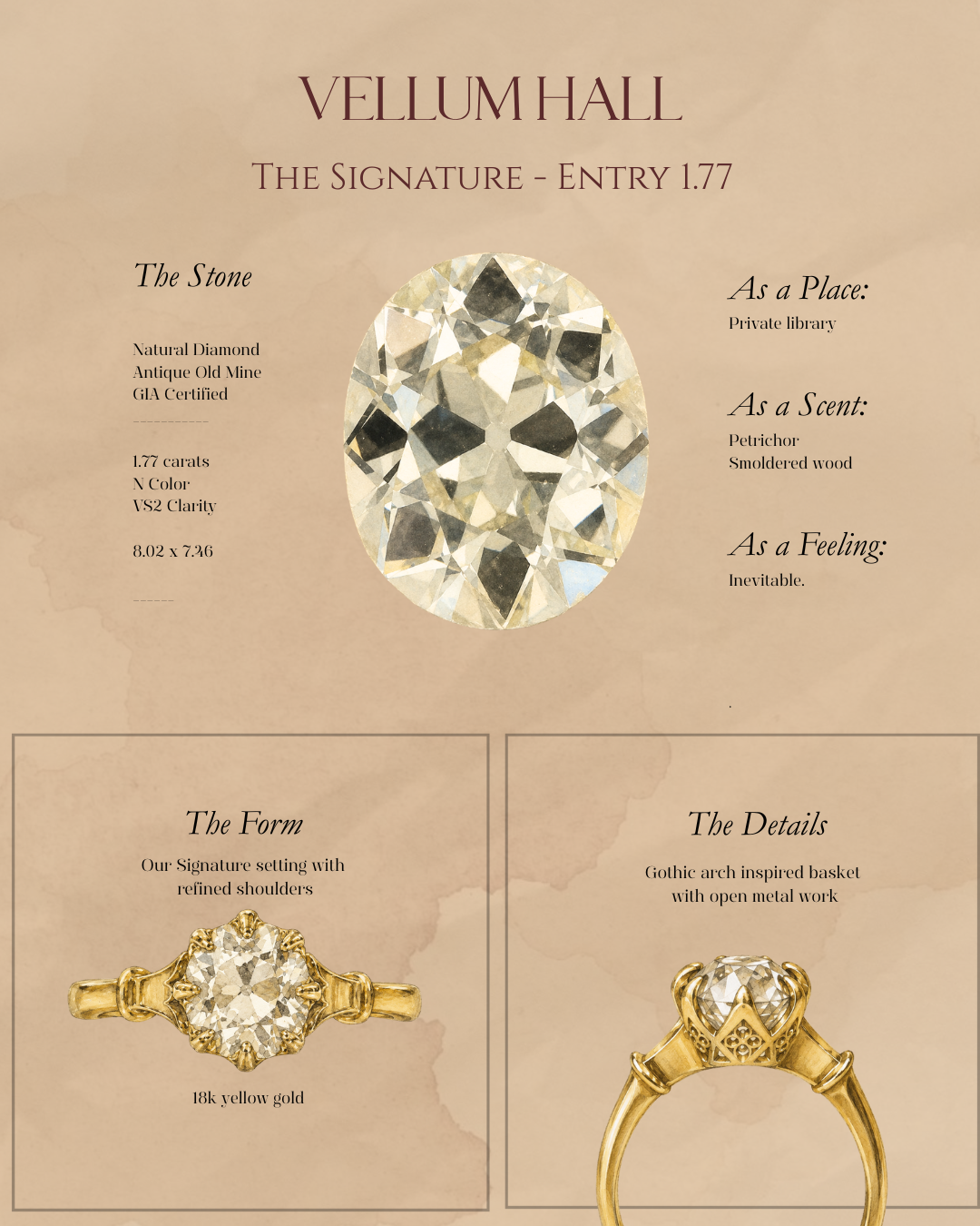A product information card for the Vellum Hall Entry 1.77 ring.