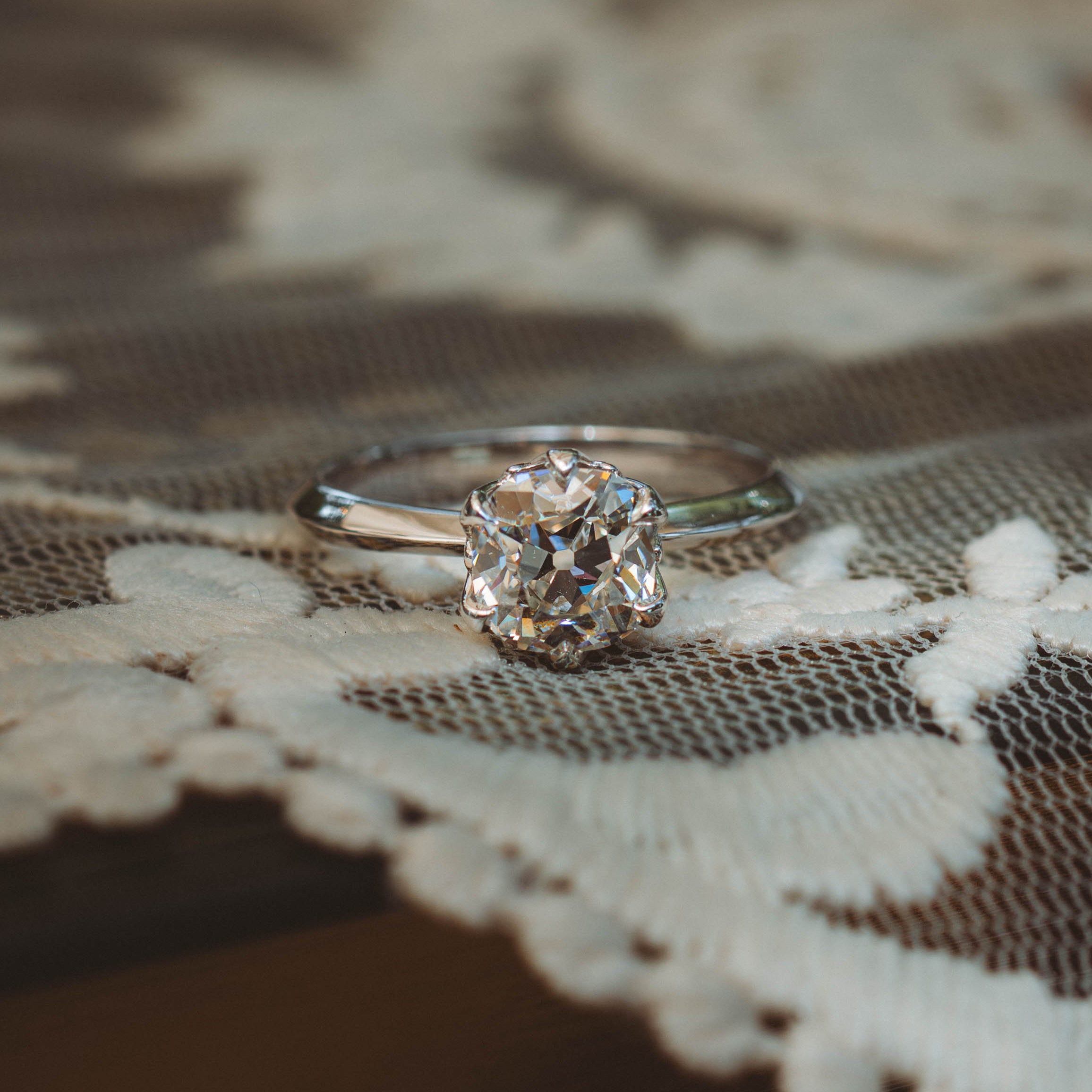 old mine white gold solitaire