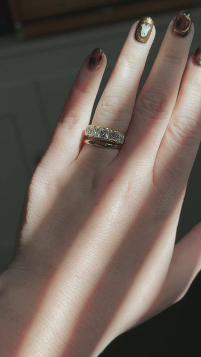 french cut diamond half hoop vintage style golf band on hand