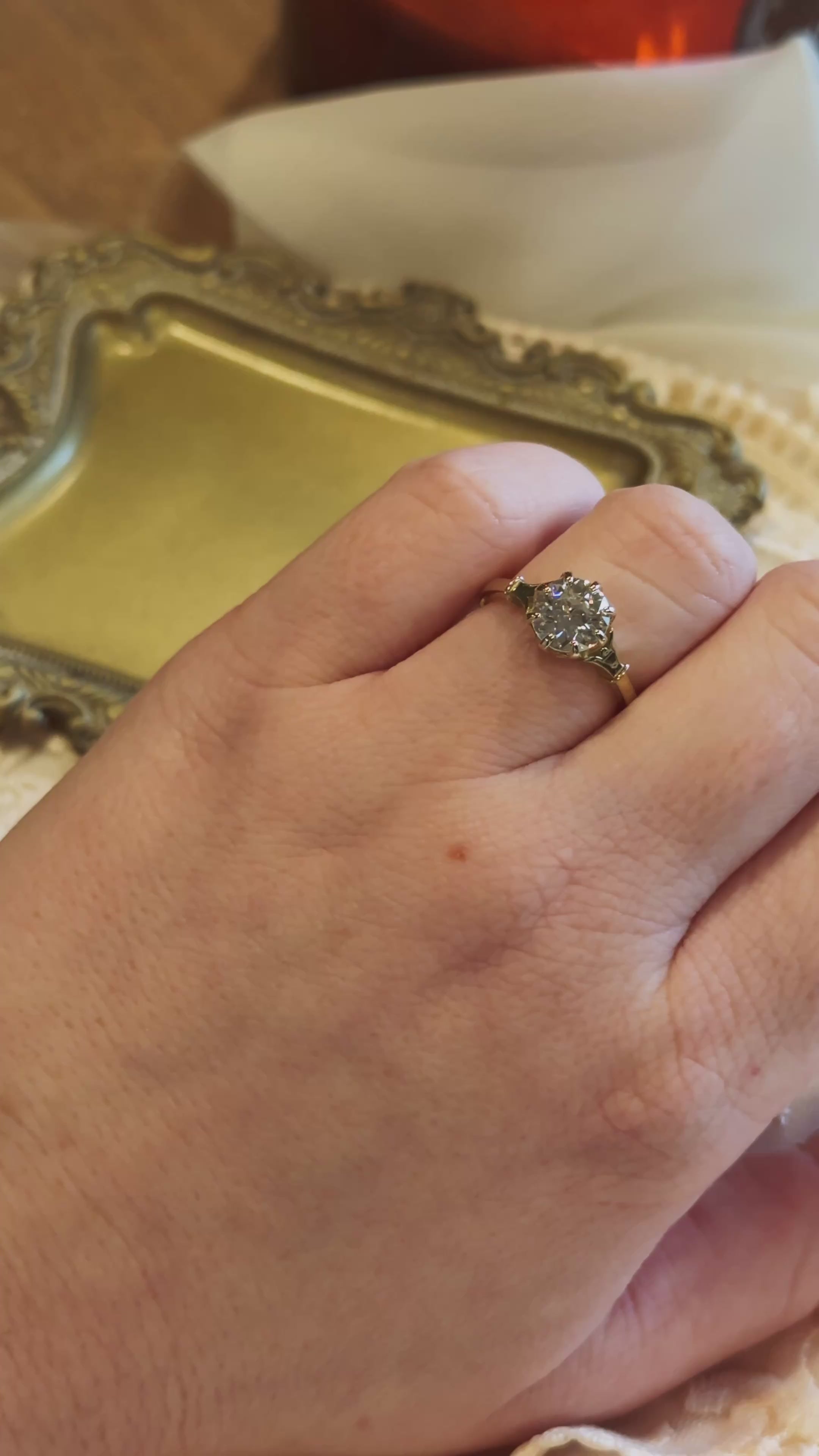 old european gold engagement in decorative basket