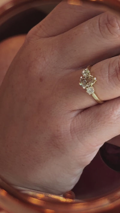 three stone champagne diamond 3 stone diamond ring worn 